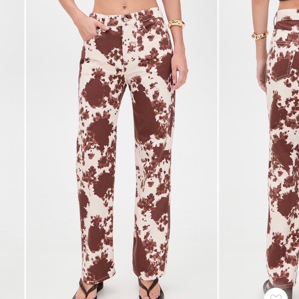 Reformation Brown and Cream Straight Leg Pants
